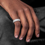 Triple Row Baguette & Pave Moissanite Ring For Men