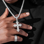 Clustered Cross White Gold Moissanite Pendant