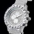Iced Round Cut Luminous Men's Watch in White Gold