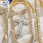 3mm Cross Moissanite Pendant Tennis Chain Set
