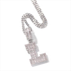 Baguette A to Z Initials Letters Moissanite Pendants in White Gold
