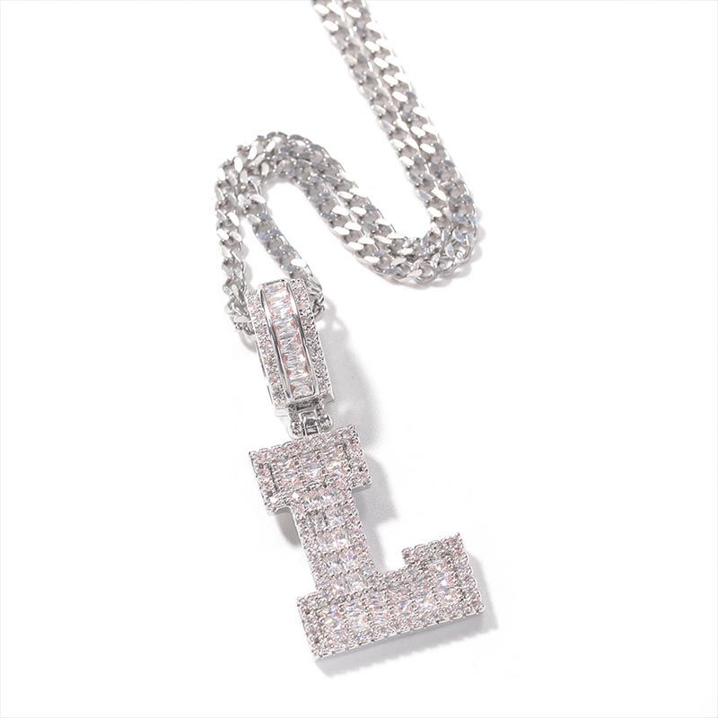 Baguette A to Z Initials Letters Moissanite Pendants in White Gold