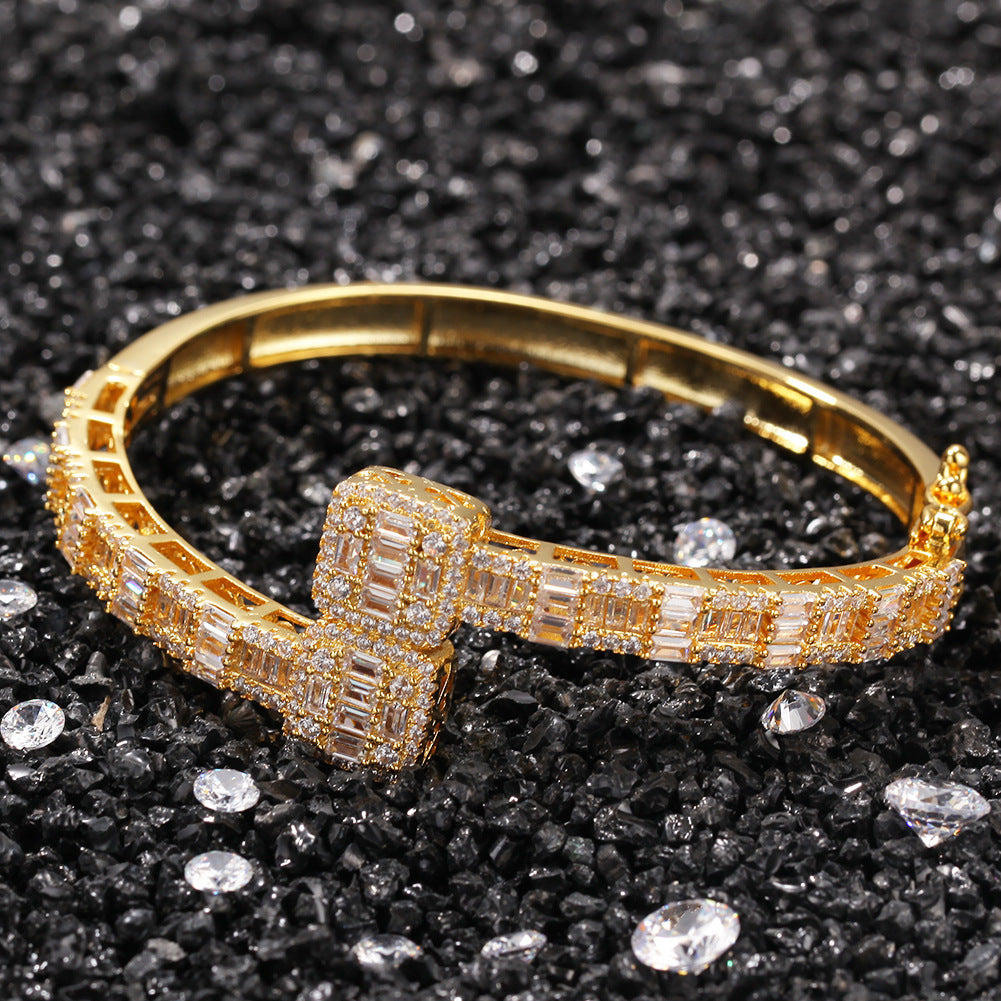VVSBOX Moissanite Baguette Stones Cuff Bangle
