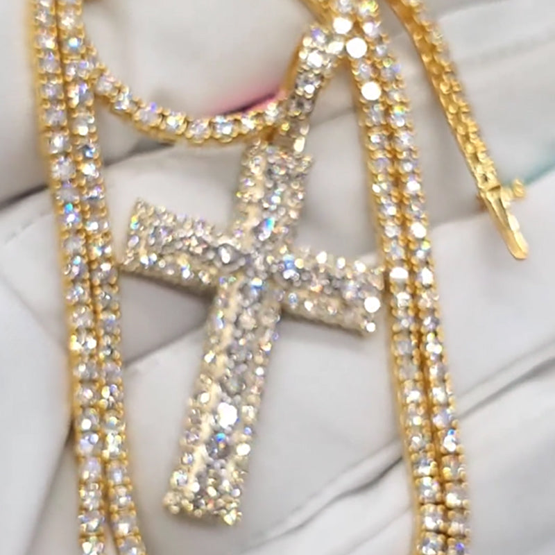 3mm Cross Moissanite Pendant Tennis Chain Set