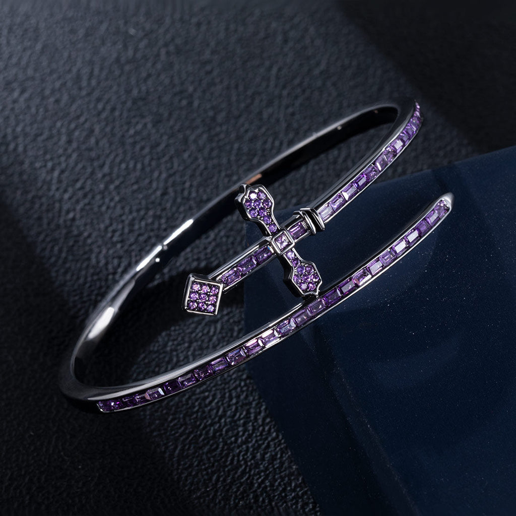 Street Style | Purple Baguette "Sword Ring" Bangle Bracelet