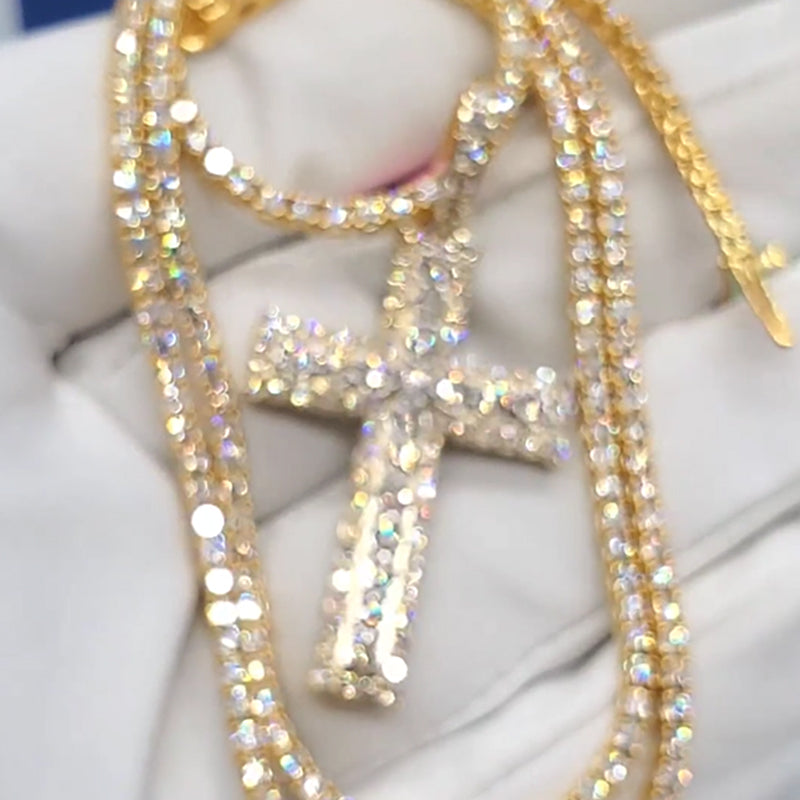 3mm Cross Moissanite Pendant Tennis Chain Set