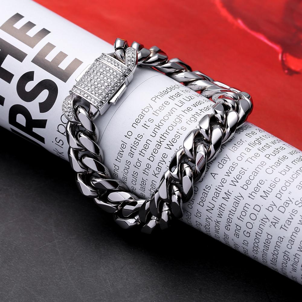 12mm Iced Out Box Clasp Moissanite Miami Cuban Link Bracelet