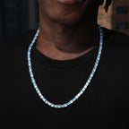 5mm Blue Baguette Cut Stone Tennis Chain in White Gold