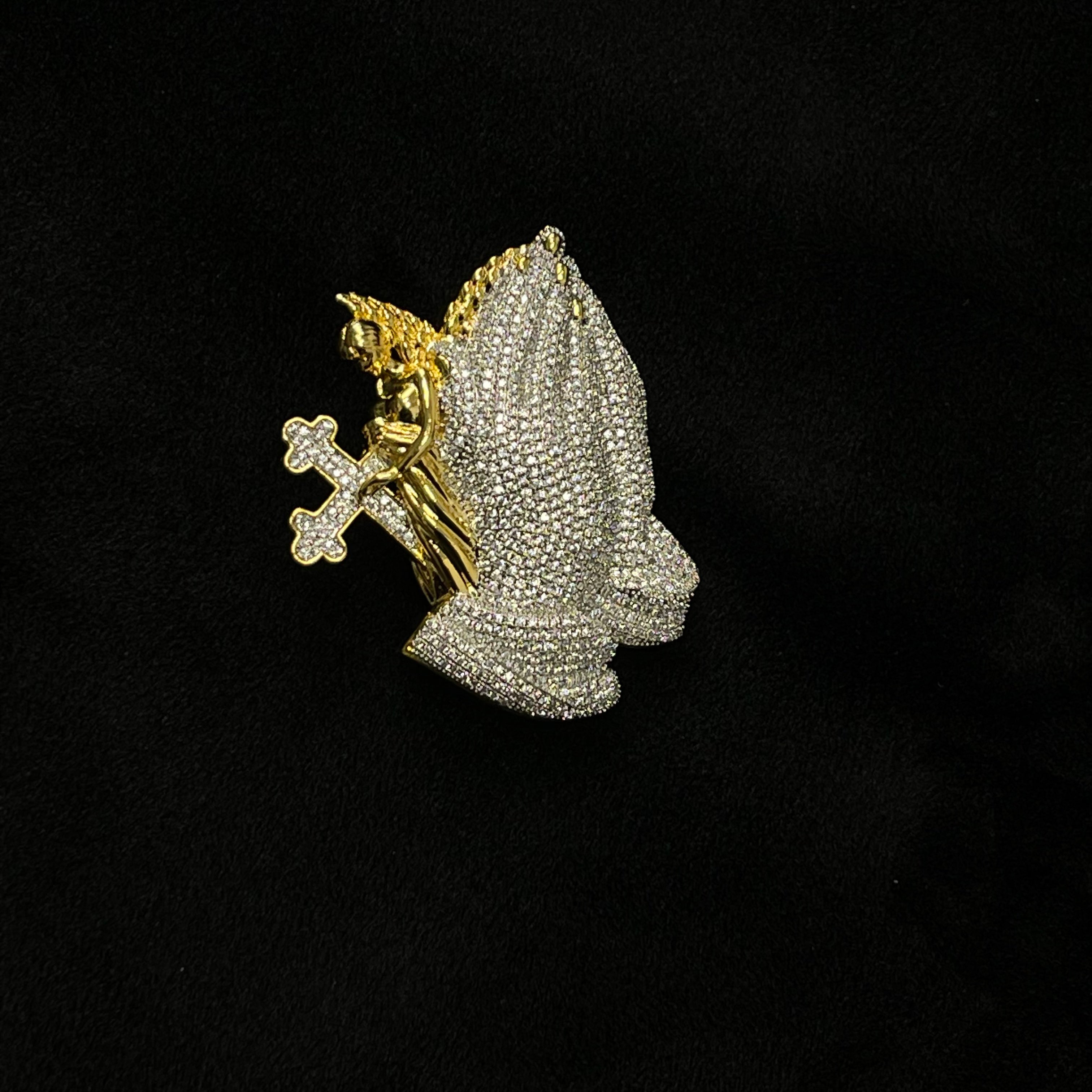 Iced Out Praying Hands Cross Pendant