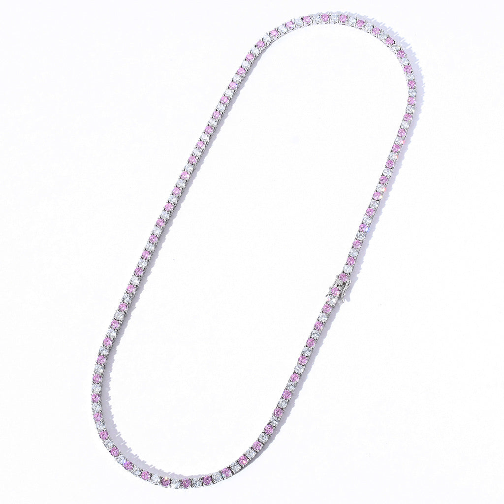 S925 4mm Moissanite Pink and White Tennis Chain