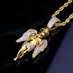 Iced Out Mens Angel Moissanite Pendant Necklalce in 14K Gold/White Gold