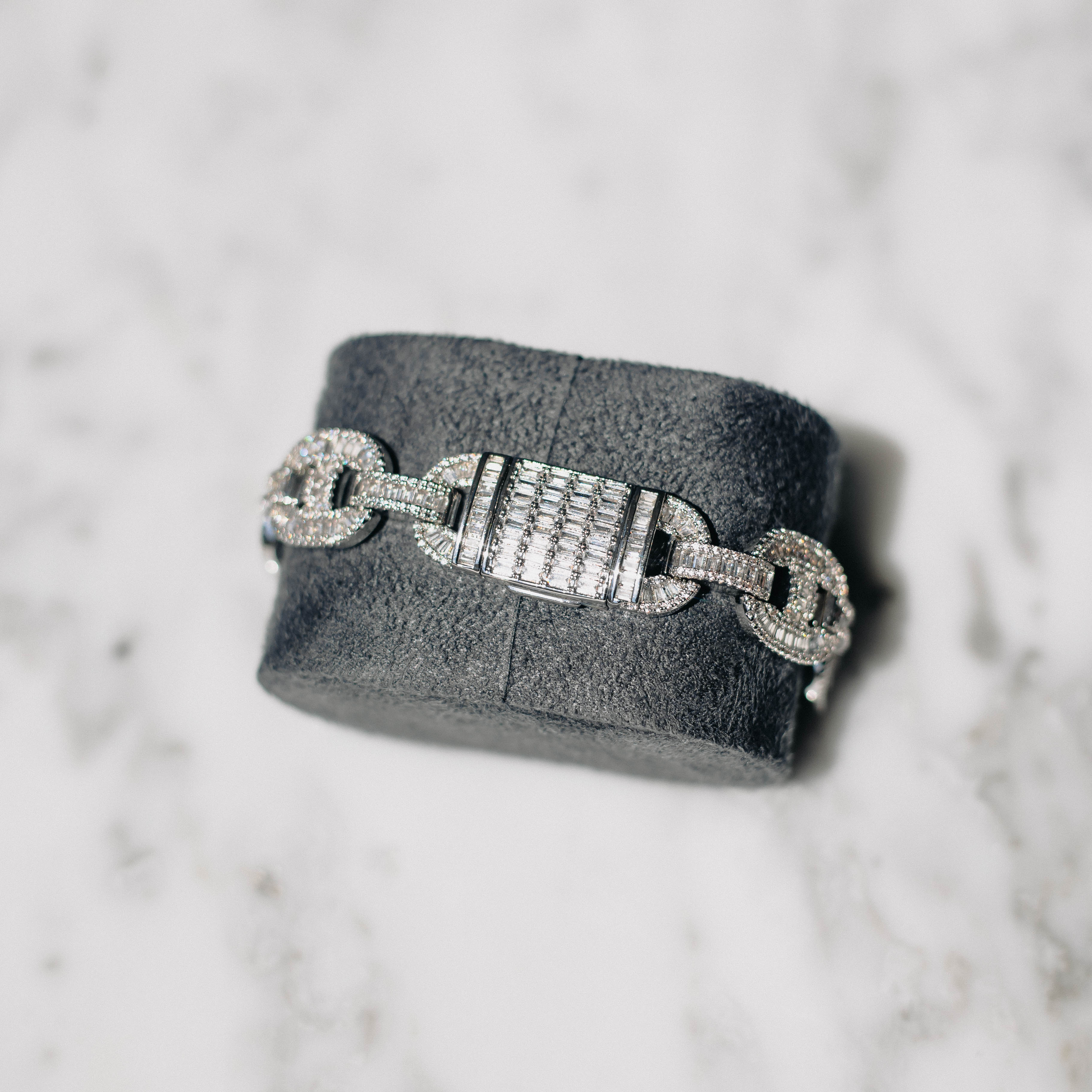 15mm Moissanite Baguette Mariner Bracelet White Gold