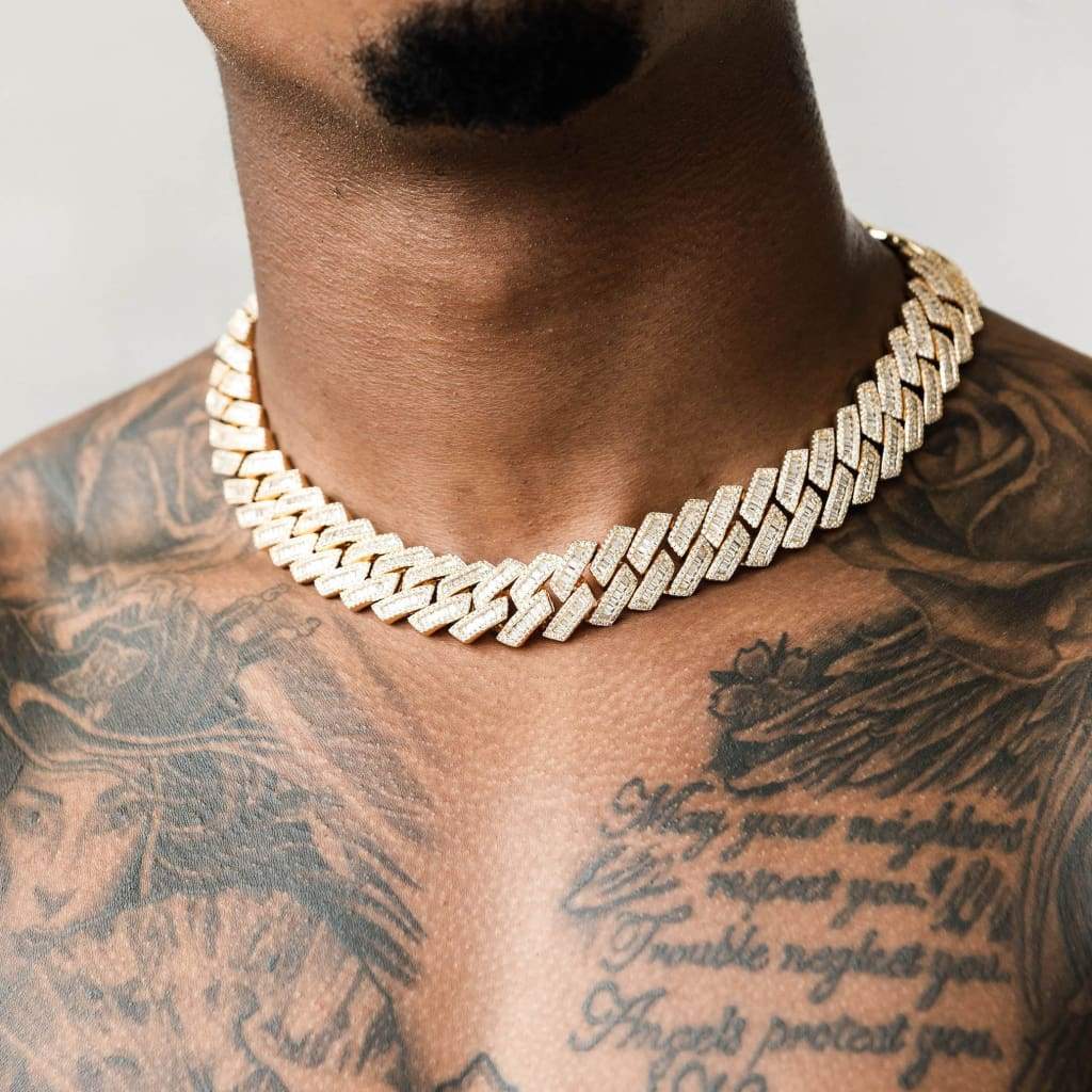 20mm Miami Moissanite Diamond Baguette Chain In Gold