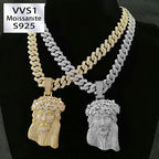 Jesus Moissanite Pendant Cuban Chain Set