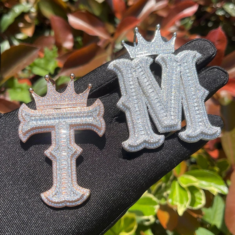 Moissanite Crown Button Arc Art Letter Pendant