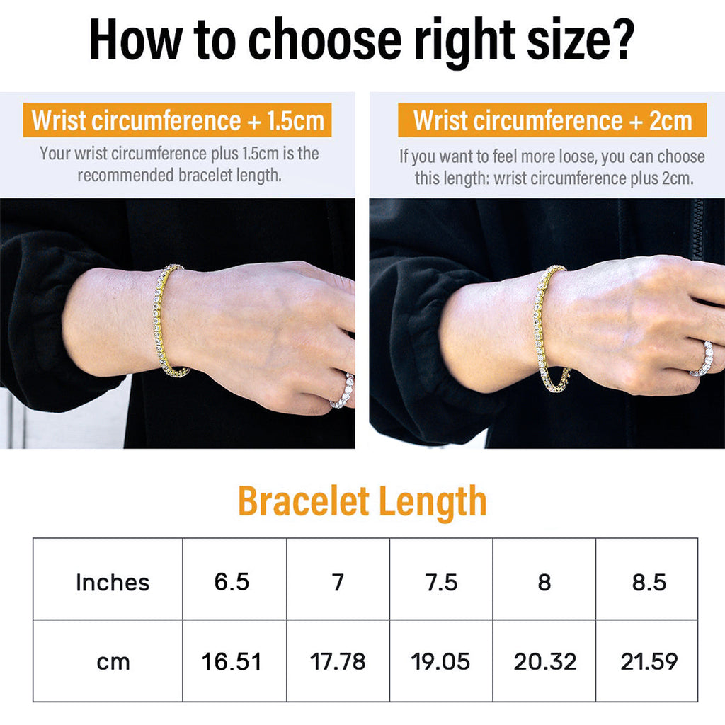 5mm Gold  Moissanite Mens Tennis Bracelet