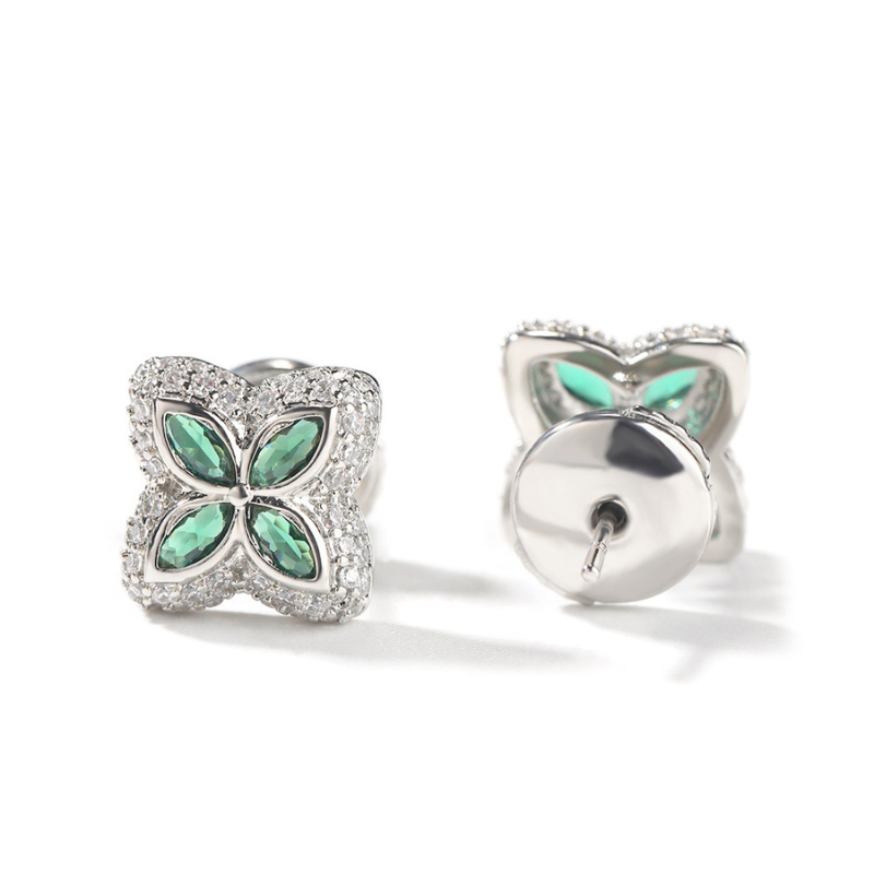Moissanite Inlaid Gemstone Clovers Lucky Earrings