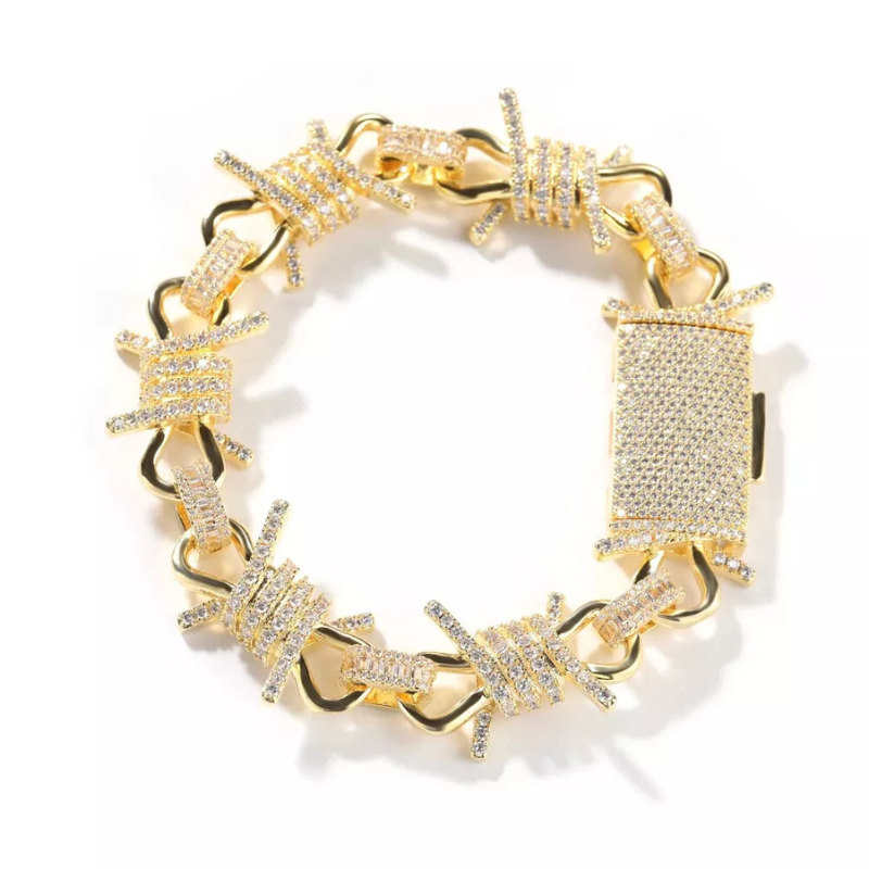 Moissanite Thorns Link Punk Chain Barbed Wire Gothic Bracelet