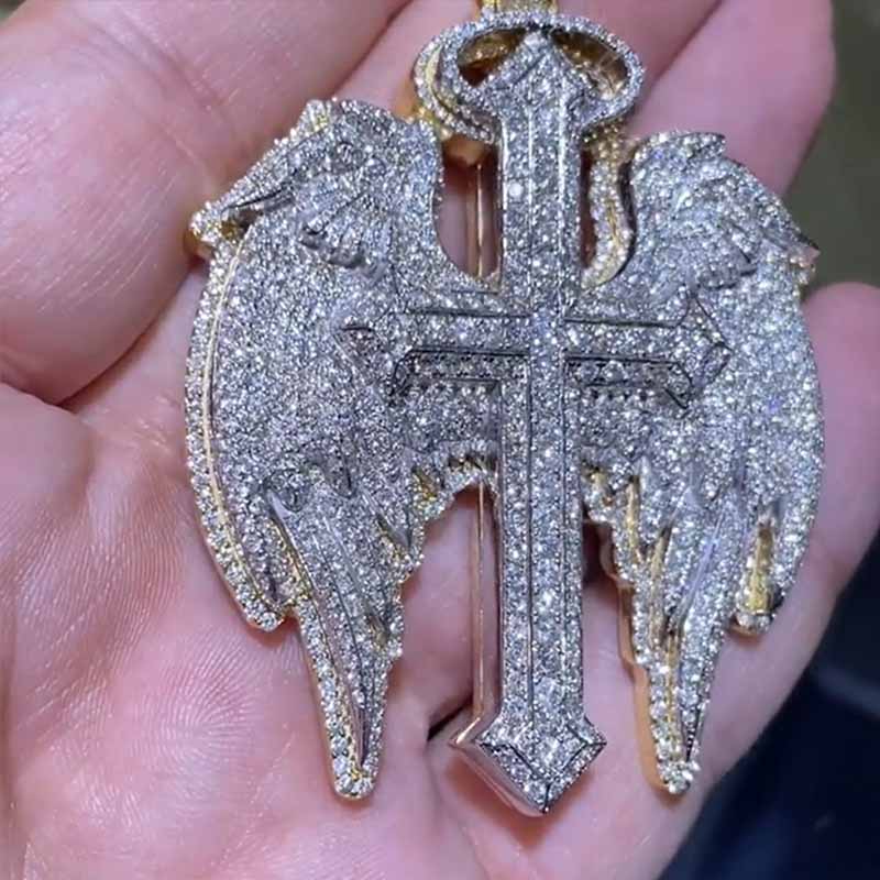 （In Stock）S925 Moissanite Cross Wings Pendant
