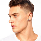 S925 Round Black Onyx Moissanite Stud Earrings for Men