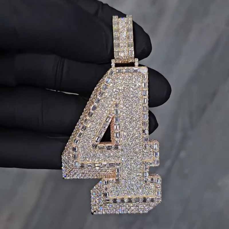 S925 Moissanite Baguette Number 4 Pendant