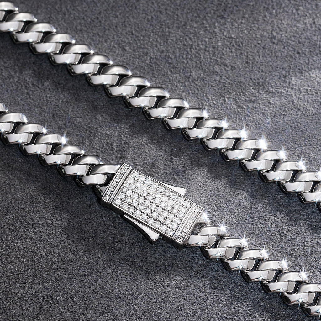 8mm Moissanite Miami Prong Link Chain with Iced Clasp