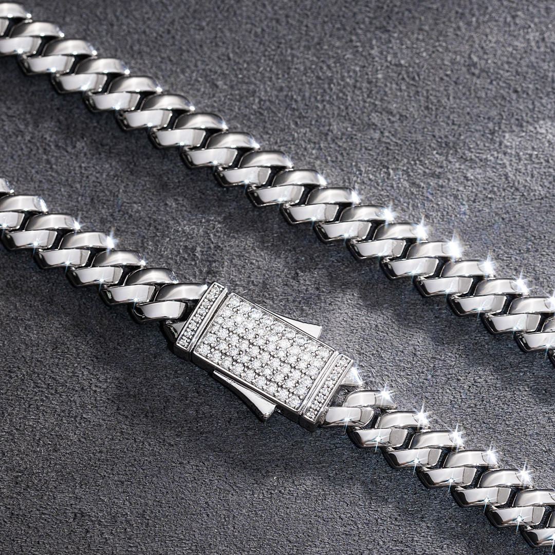 8mm Moissanite Miami Prong Link Chain with Iced Clasp