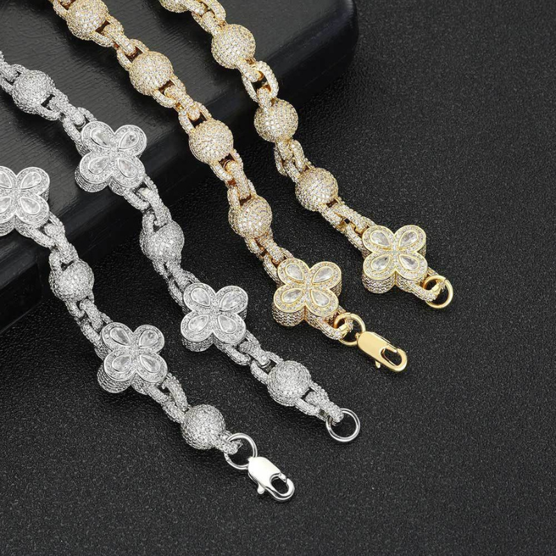 Moissanite Hip Hop Bubble Beads Clovers Bracelet