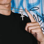 Iced Out ANKH Cross Moissanite Pendant in 14K Gold