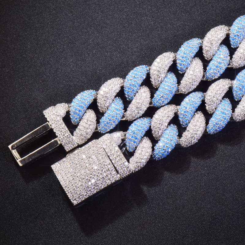 14mm Moissanite White Gold Blue Bubble Cuban Chain