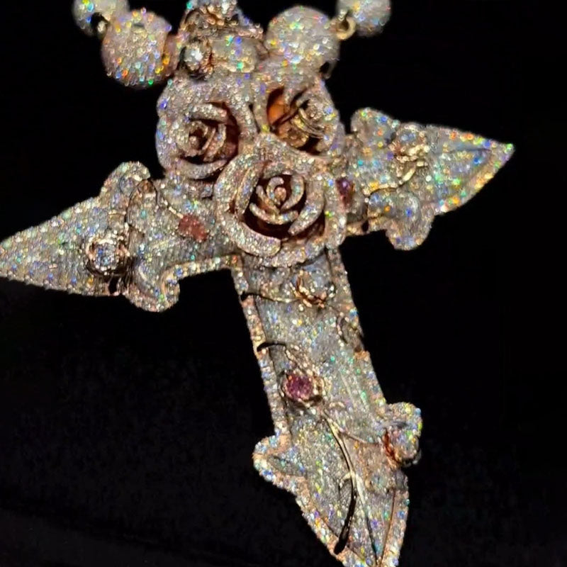 Moissanite Roses Around the Cross Pendant