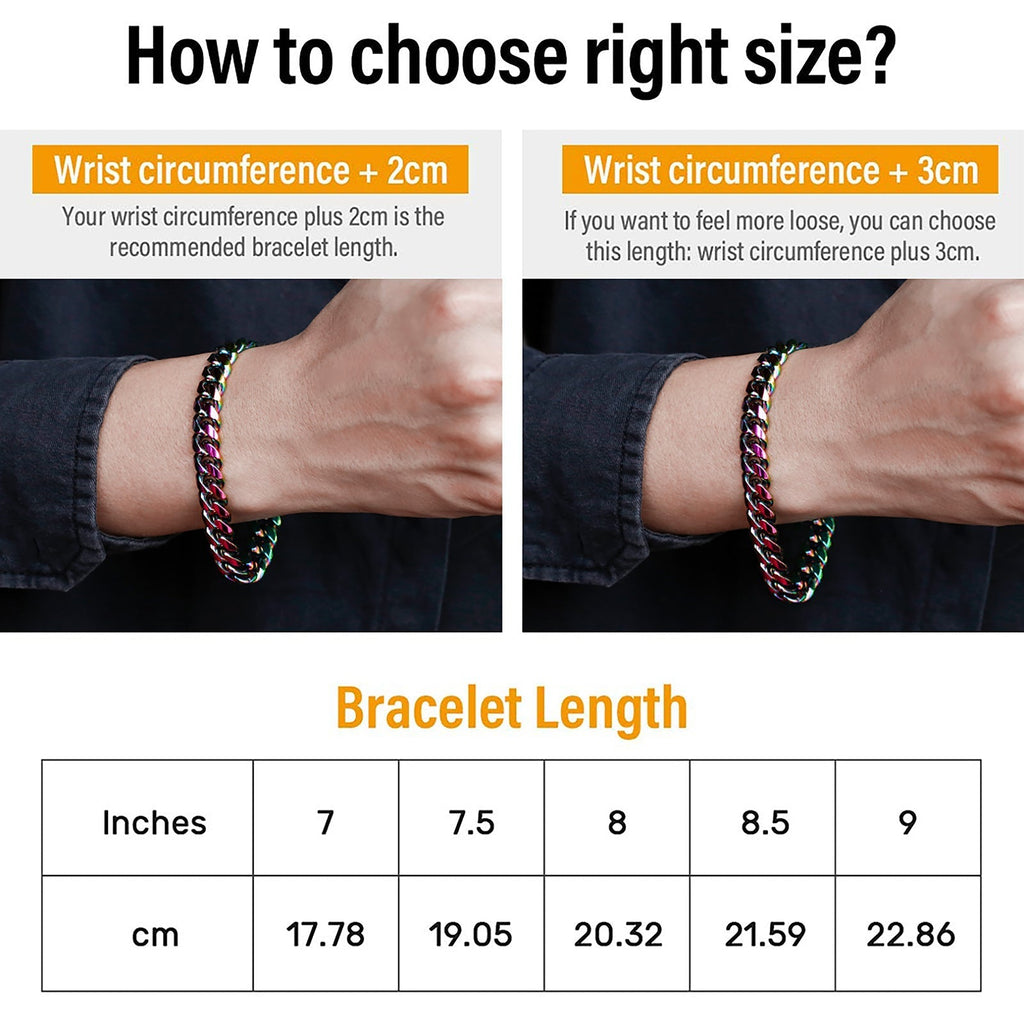 10mm Rainbow Cuban Link Bracelet and Chain Set