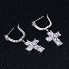 S925 & Moissanite "Snake Hoop Dangle Cross" Earrings