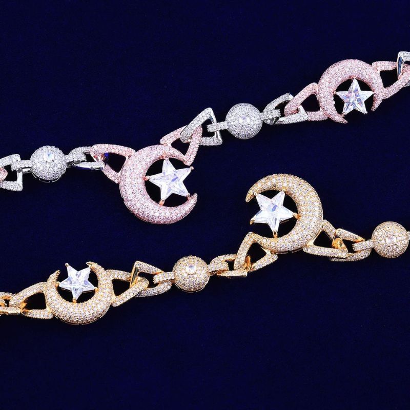 Moissanite Star Moon Cross Cuban Bracelet