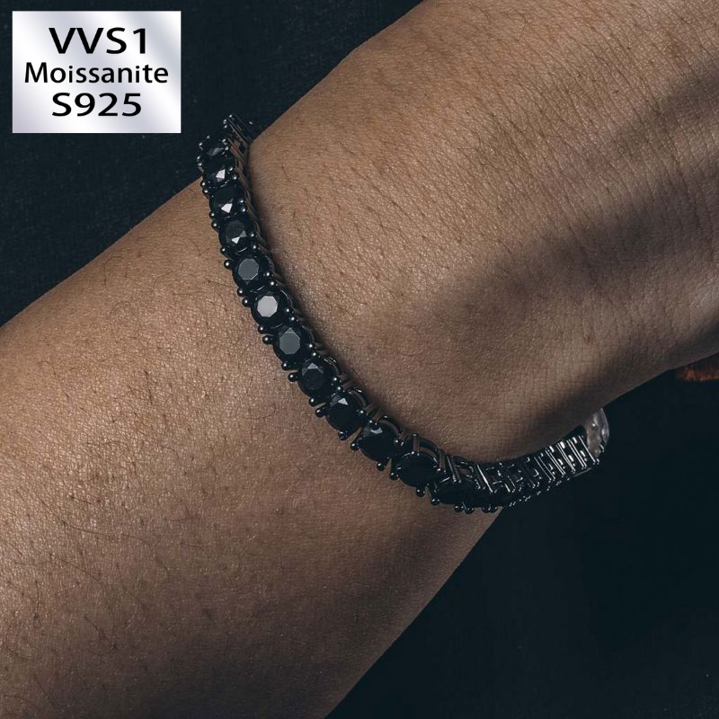 5mm Black Moissanite Tennis Bracelet in Black Gold