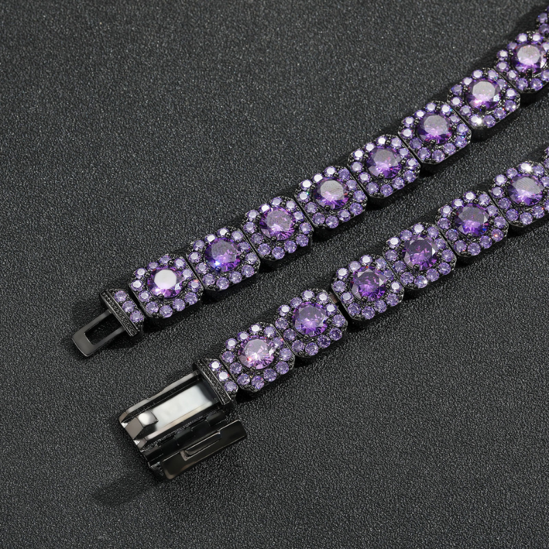 12mm Moissanite Hip Hop Purple Rock Candy Chain