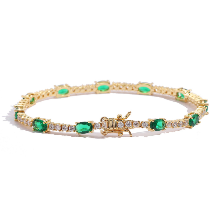 2mm Moissanite Colorful Egg Shaped Gemstone Tennis Bracelet