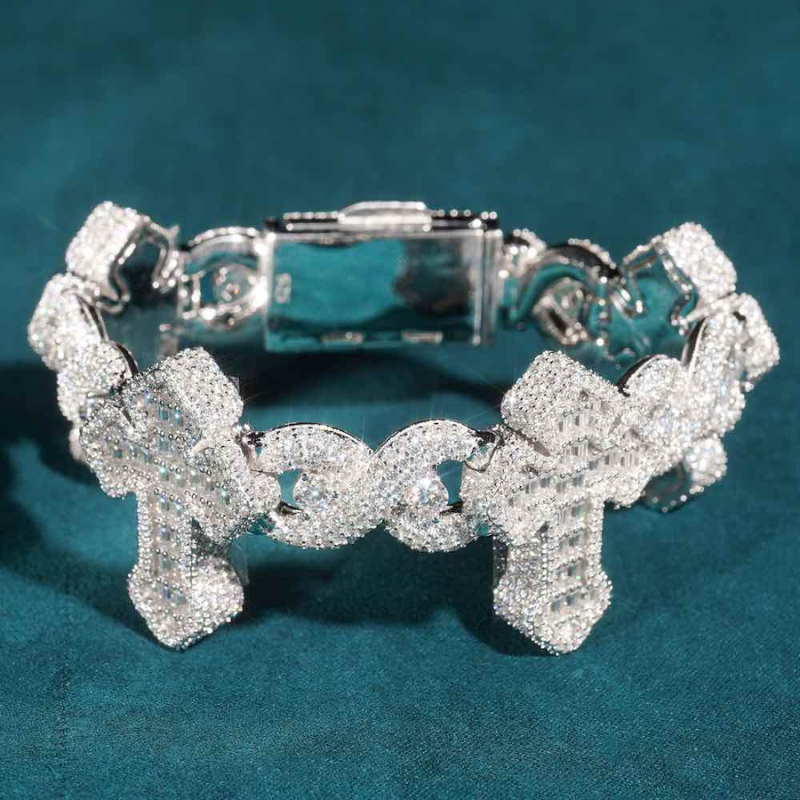 15mm Moissanite Cross Infinity Link Bracelet