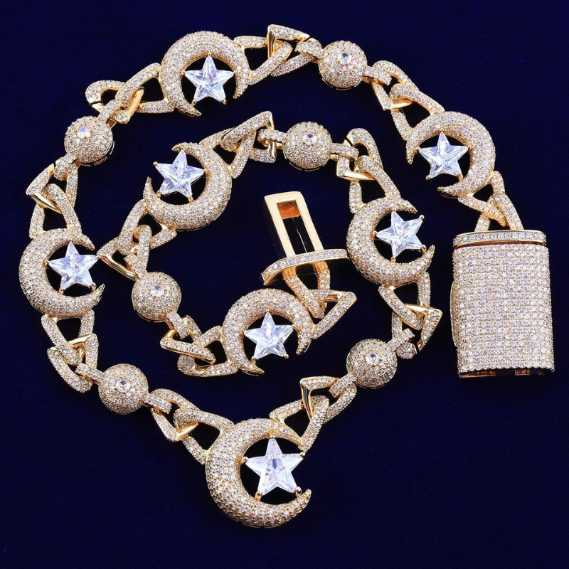Moissanite Hip Hop Moon Star Cuban Chain