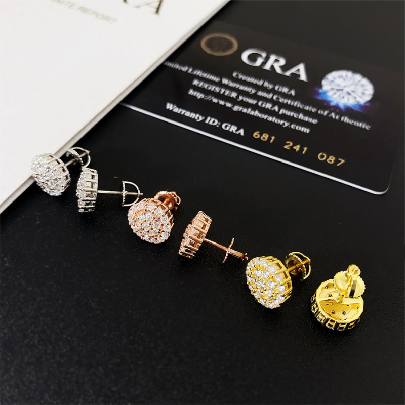 Moissanite Hip Hop Flower Round Earrings