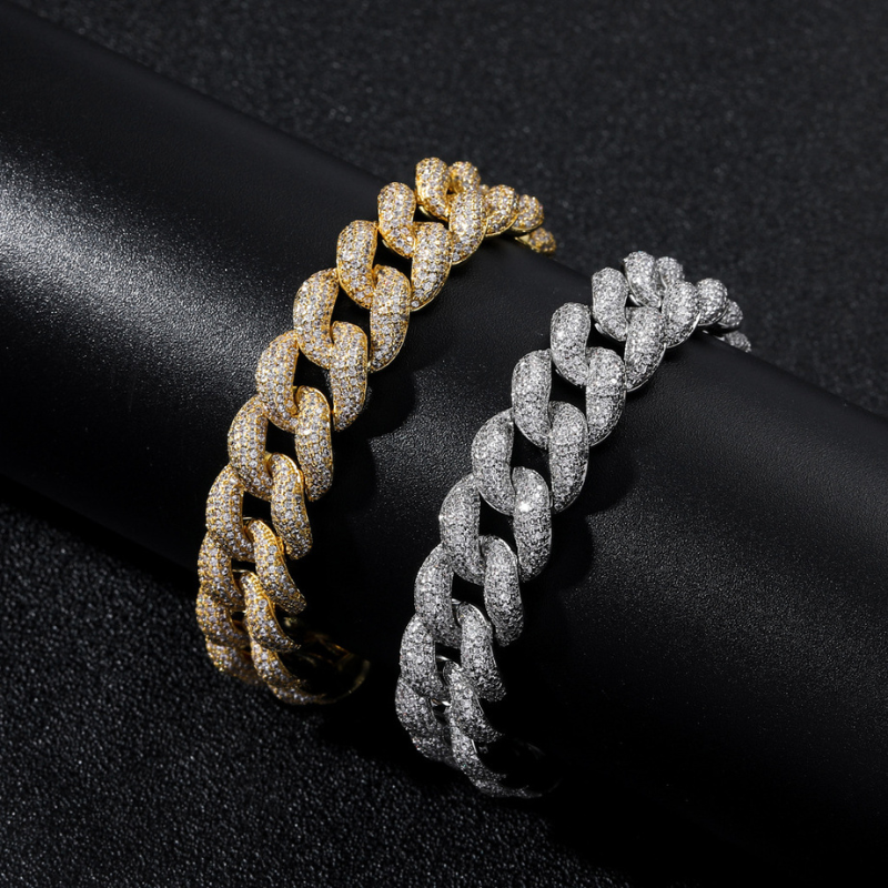 15mm Moissanite Bubble Micro inlay Cuban Chain