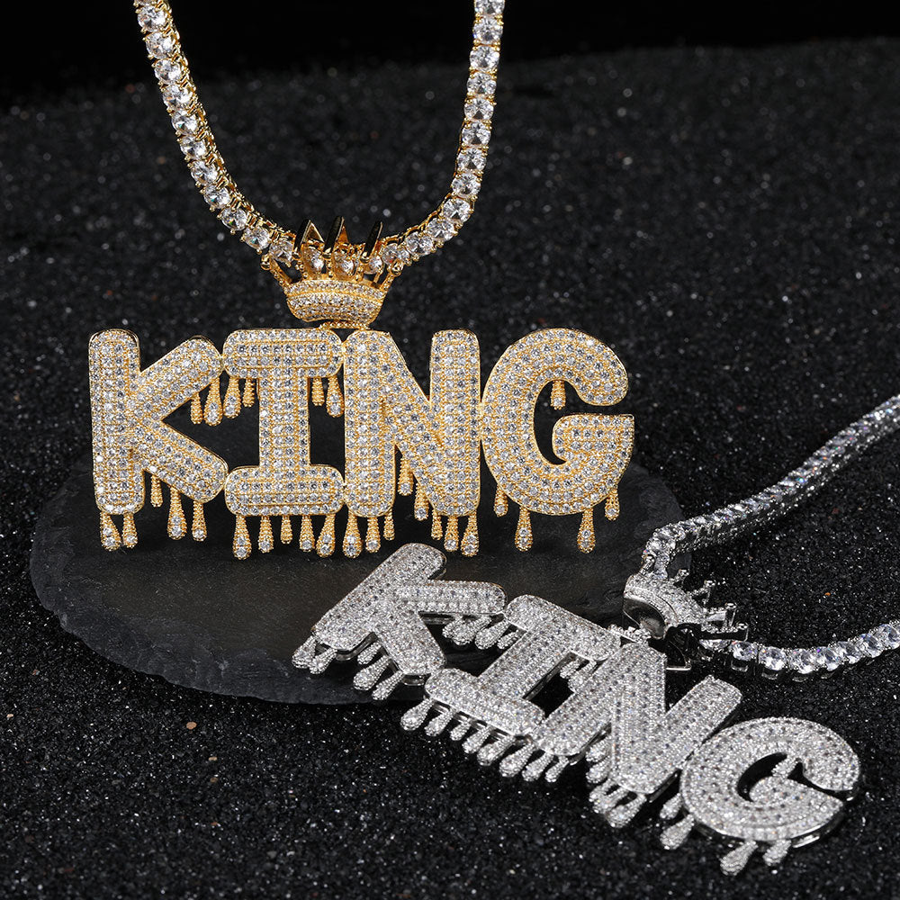 Ice Out Crown Water Drop Alphabet Custom Moissanite Pendant