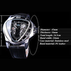Triangle Skeleton Mechanical Watch with Black Leather Strap