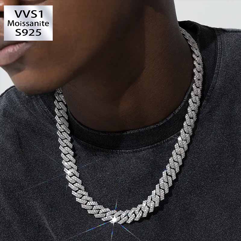 12/14/20mm Moissanite Diamond Prong Cuban Chain