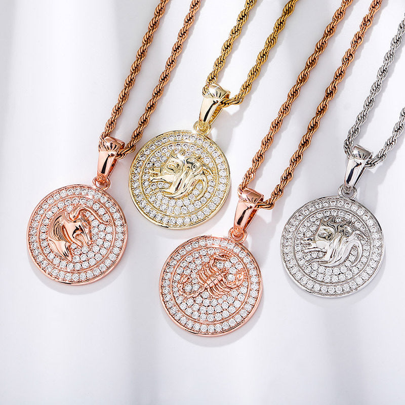 Ice Circle Cut Zodiac Circle Moissanite Pendant