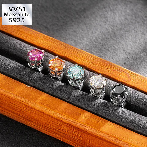 S925 & VVS Moissanite Certified Yellow Stud Earrings (Total 2 Carats )