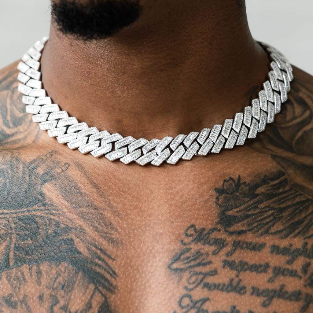 18mm Miami Baguette Chain In White Gold