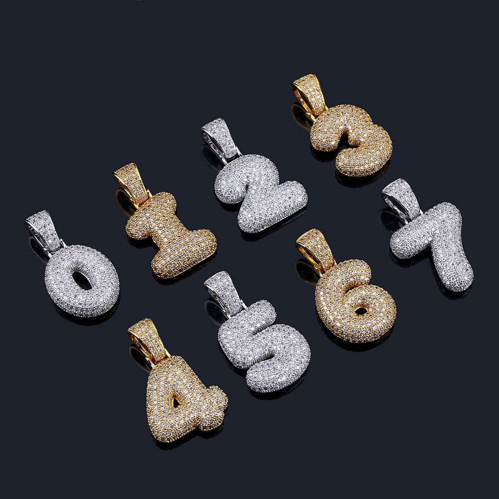 Ice 0-9 Arabic Numerals Moissanite Pendant