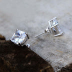 Radiant Cut Moissanite Stud Earring in White Gold
