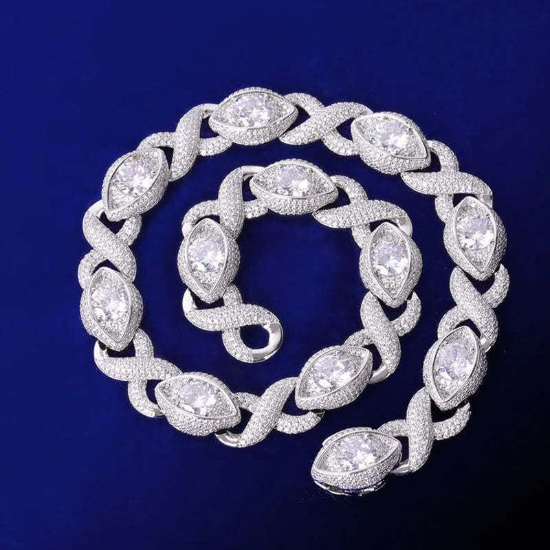 15mm Evil Eye Cuban Chain - 18K White Gold Plated